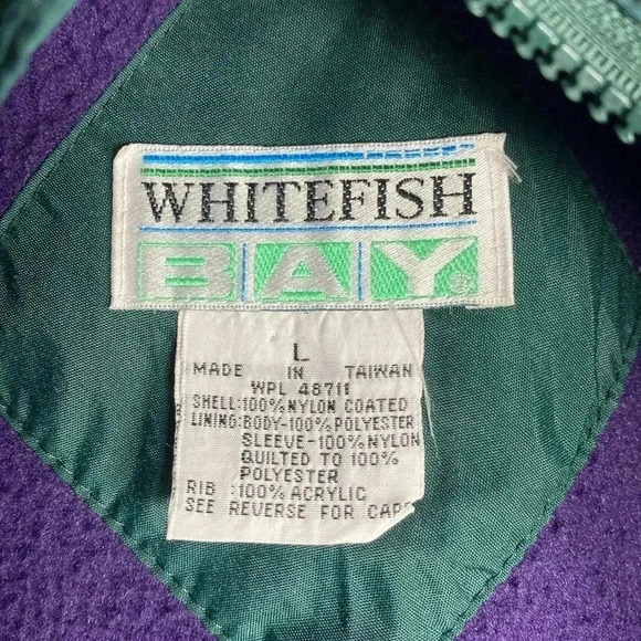 Whitefish Bay Jacket Vintage Mens Size Large Bomber Coat Lined Windbreaker Green - Picture 6 of 8